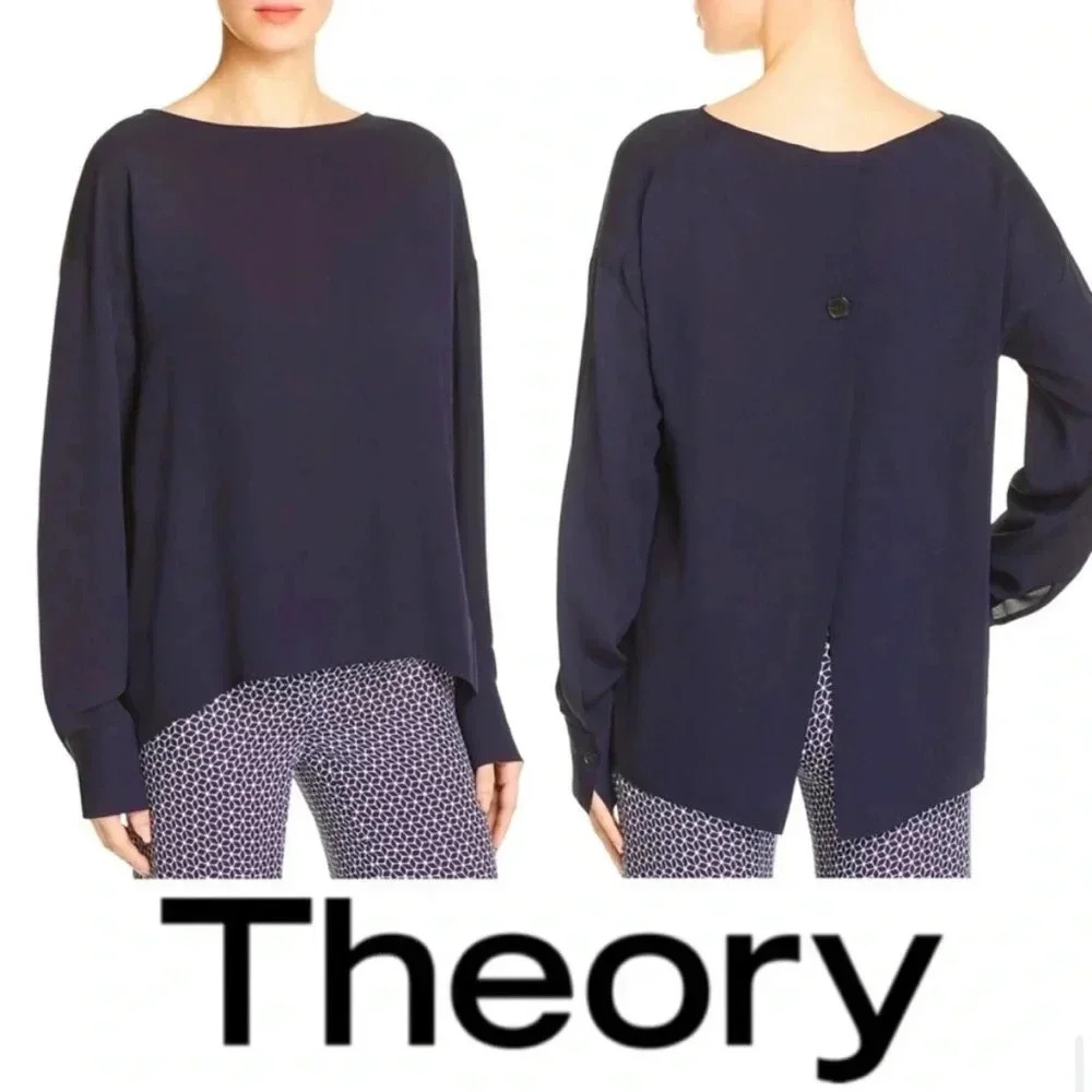 THEORY EUC Jarthstin Classic Georgette Long Sleeve Silk Blouse Top S - Picture 7 of 8